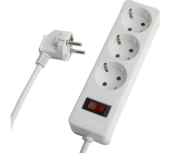 Изображение товара Сетевой фильтр STEKKER 3-местный с/з HM20-31-03 3x1мм2, 3 м, 250В, 16А, серия Optima, белый, 50087