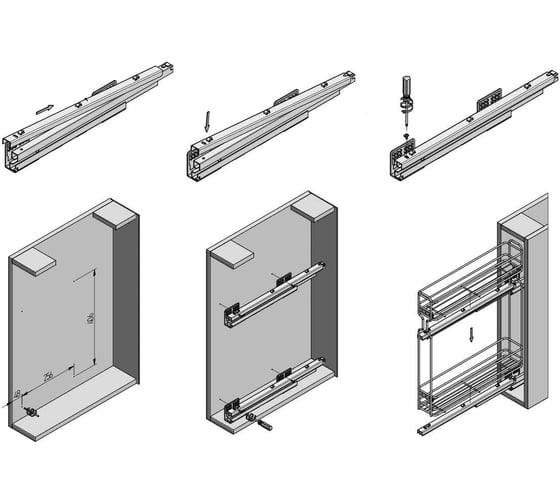 Изображение товара Комплект правых направляющих нижного монтажа с доводчиком 450 мм GTV для карго 150 и 200 мм 10 шт PB-KO450BO-R2