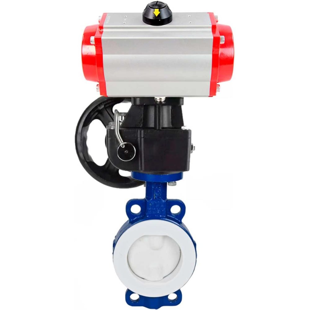 Изображение товара Затвор DN.ru WCB-WCB-PTFE-PTFE-Fb-H Ду100 Ру16 с пневмоприводом и футеровкой из PTFE