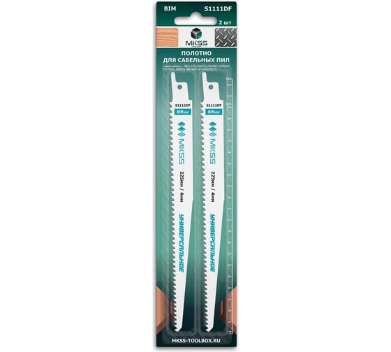 Изображение товара Полотно для сабельной пилы MKSS Toolbox MK0920 S1111DF по дереву и металлу, 225x19x1.2x4мм, 2шт MK09201111