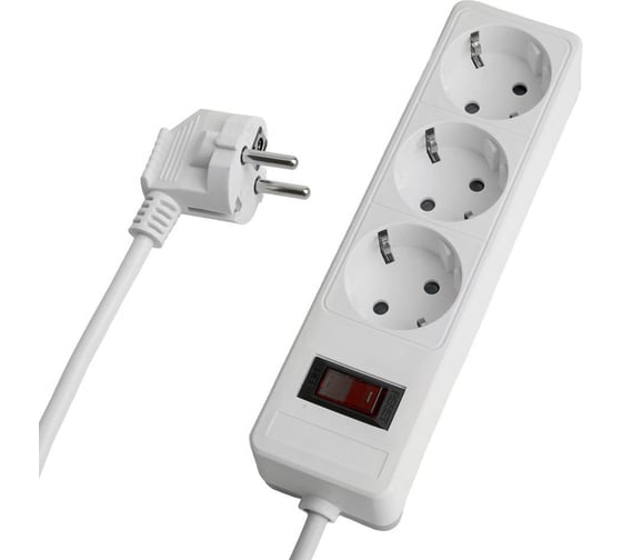 Изображение товара Сетевой фильтр STEKKER 3-местный с/з HM20-31-02 3x1мм2, 1,8 м, серия Optima, белый, 50086