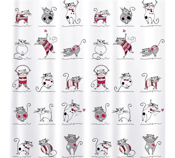 Изображение товара Штора для ванной текстильная + набор ковриков Tatkraft FUNNY CATS 18075