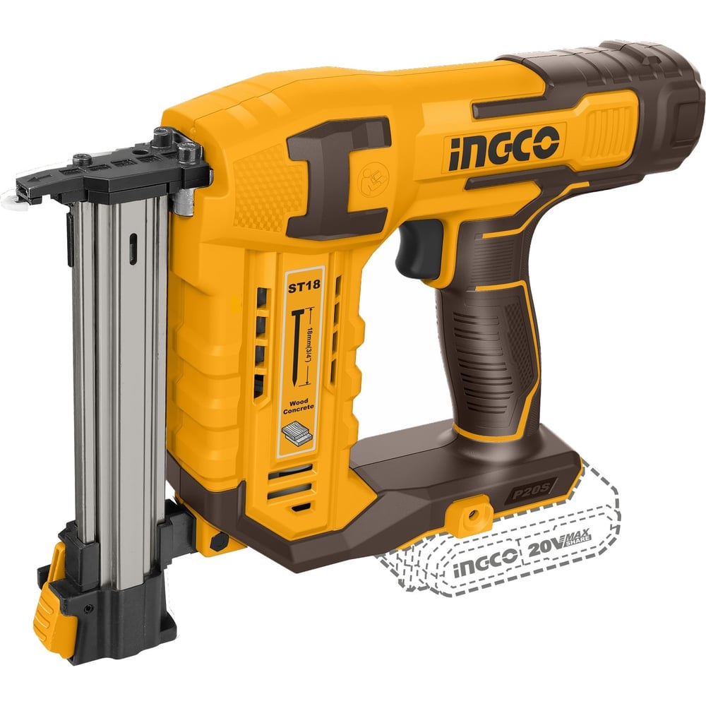 Изображение товара Аккумуляторный нейлер INGCO 20В ST 18мм без АКБ и ЗУ кейс