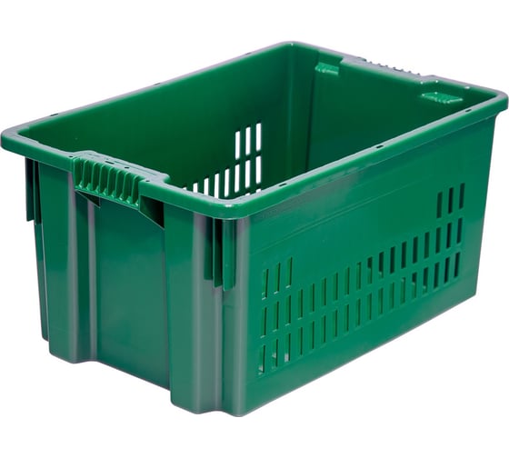 Изображение товара Ящик Тара.ру п/э 600х400х300 дно сплошное, стенки перфорированные, зелёный 05419
