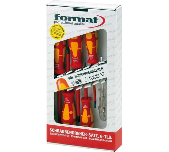 Изображение товара Набор отверток FORMAT диэлектрический VDE SL, PH, 6 штук в упаковке 6354 0050