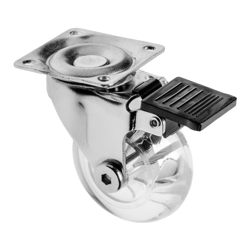 Изображение товара Мебельное колесико GTV с тормозом, BRAZYLIA, диаметр 50 мм, прозрачный KM-RD-50-CF