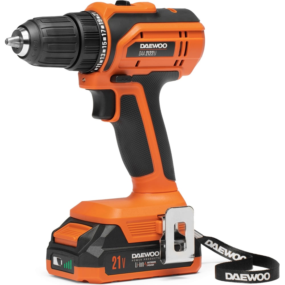 Изображение товара Аккумуляторная дрель-шуруповерт DAEWOO DAA 2122Li SET мощность 21 В, две скорости, кейс