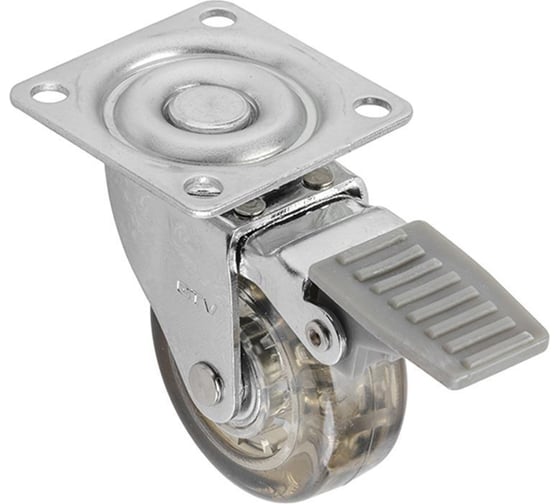 Изображение товара Мебельное колесико GTV с тормозом, диаметр 50 мм, глянец/дымчатый KM-AH50MM-30