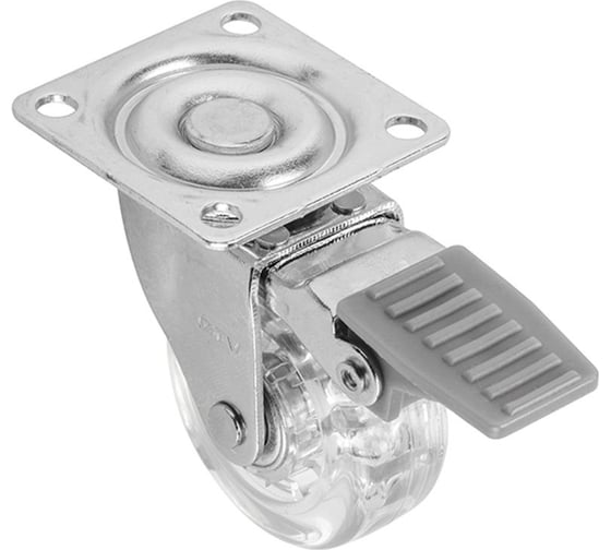 Изображение товара Мебельное колесико GTV с тормозом, D-50MM ( упаковка 8 шт), цвет прозрачный KM-AH50MM-00