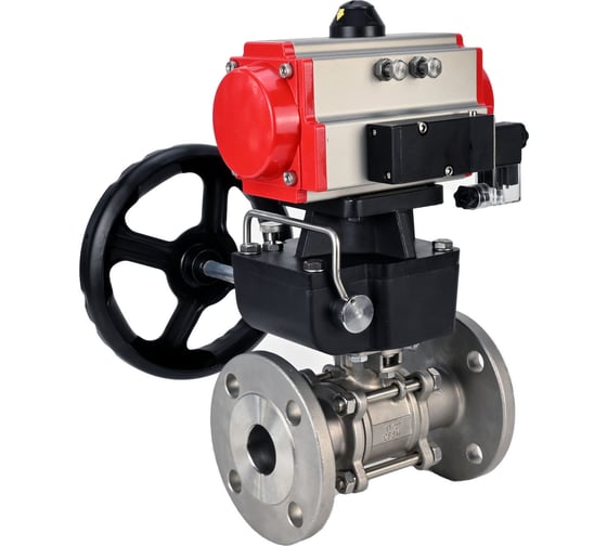 Изображение товара Шаровой кран DN.ru КШФПТ-ISO.304.180 Ду100 Ру16 с пневмоприводом, пневмораспределителем, дублером D160-58154