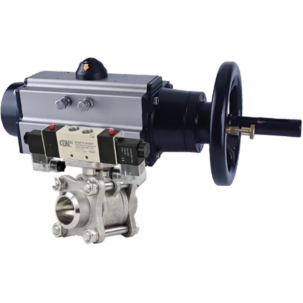 Изображение товара Кран шаровой с пневмоприводом DN100 Ру25 из нержавеющей стали