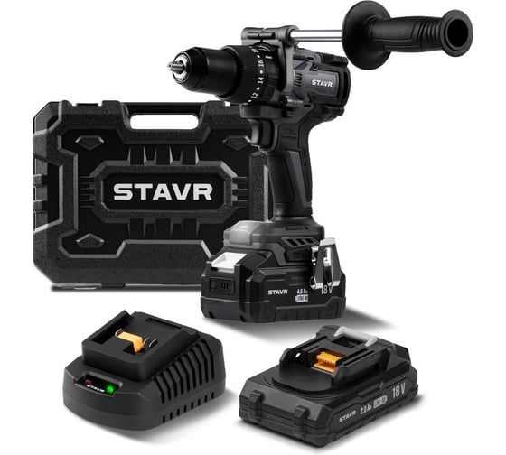 Изображение товара Дрель-шуруповерт ударная аккумуляторная Ставр 150Нм, BL, 18V UNI-M, Stavr SHD 18BLHD-2K, БЗП 9020100453