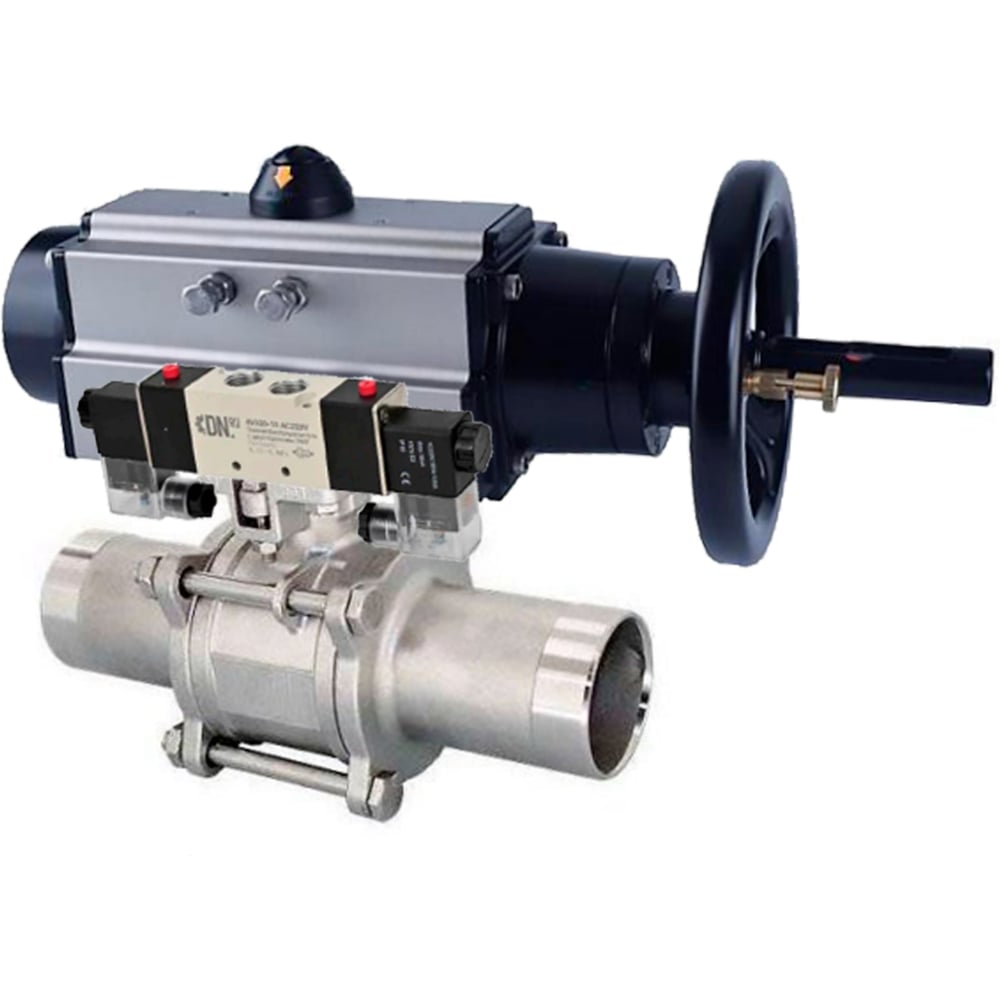 Изображение товара Шаровой кран DN.ru 316-316 LONG Ду100 Ру16 пневмопривод профессиональный