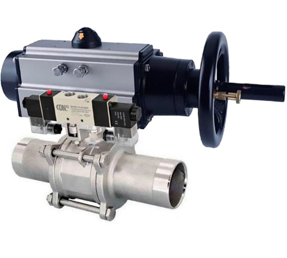 Изображение товара Шаровой кран DN.ru 316-316 LONG Ду100 Ру16 пневмопривод, пневмораспред D160-58899