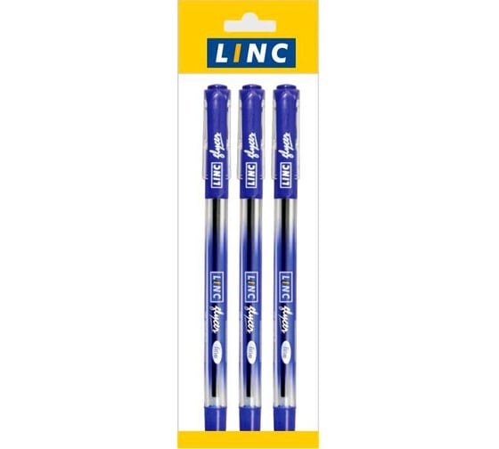 Изображение товара Набор шариковых ручек Linc GLYCER 0,70 мм 3 шт синий резиновый грип пакет с европодвесом 1300RF/blue/3