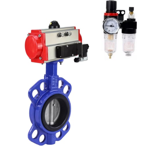 Изображение товара Затвор DN.ru WCB-316L-NBR Ду40 Ру16 с пневмоприводом, пневмораспределителем, БПВ D050-64065