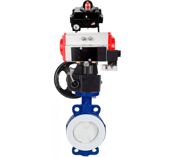 Изображение товара Затвор DN.ru WCB-WCB-PTFE-PTFE-Fb-R Ду150 Ру16 с пневмоприводом, пневмораспределителем, БКВ, дублером D050-59829