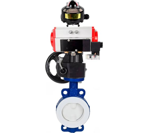 Изображение товара Затвор DN.ru WCB-WCB-PTFE-PTFE-Fb-R Ду200 Ру16 с пневмоприводом, пневмораспределителем, БКВ, дублером D050-59803