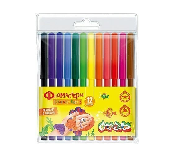 Изображение товара Классические фломастеры Каляка-Маляка 12 цветов вентилируемый колпачок блистер, круглый корпус 3+ ФКМ12