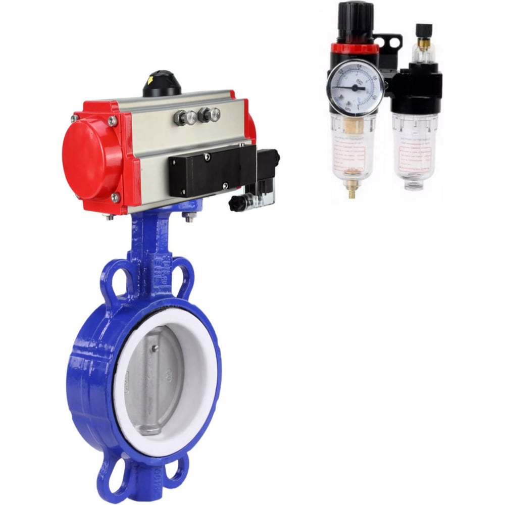 Изображение товара Затвор DN.ru WCB-316L-PTFE Ду125 Ру16 с пневмоприводом