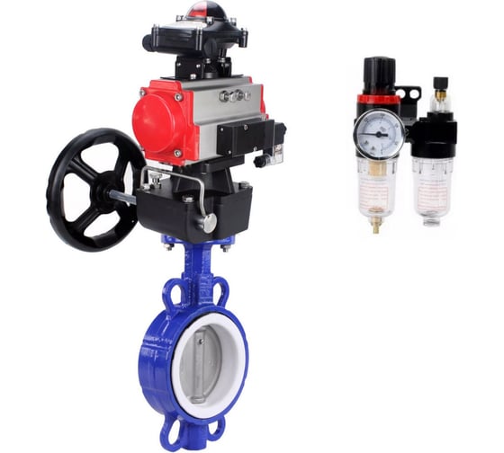 Изображение товара Затвор DN.ru WCB-316L-PTFE Ду125 Ру16 с пневмоприводом, пневмораспределителем, БПВ, БКВ, дублером D050-64587