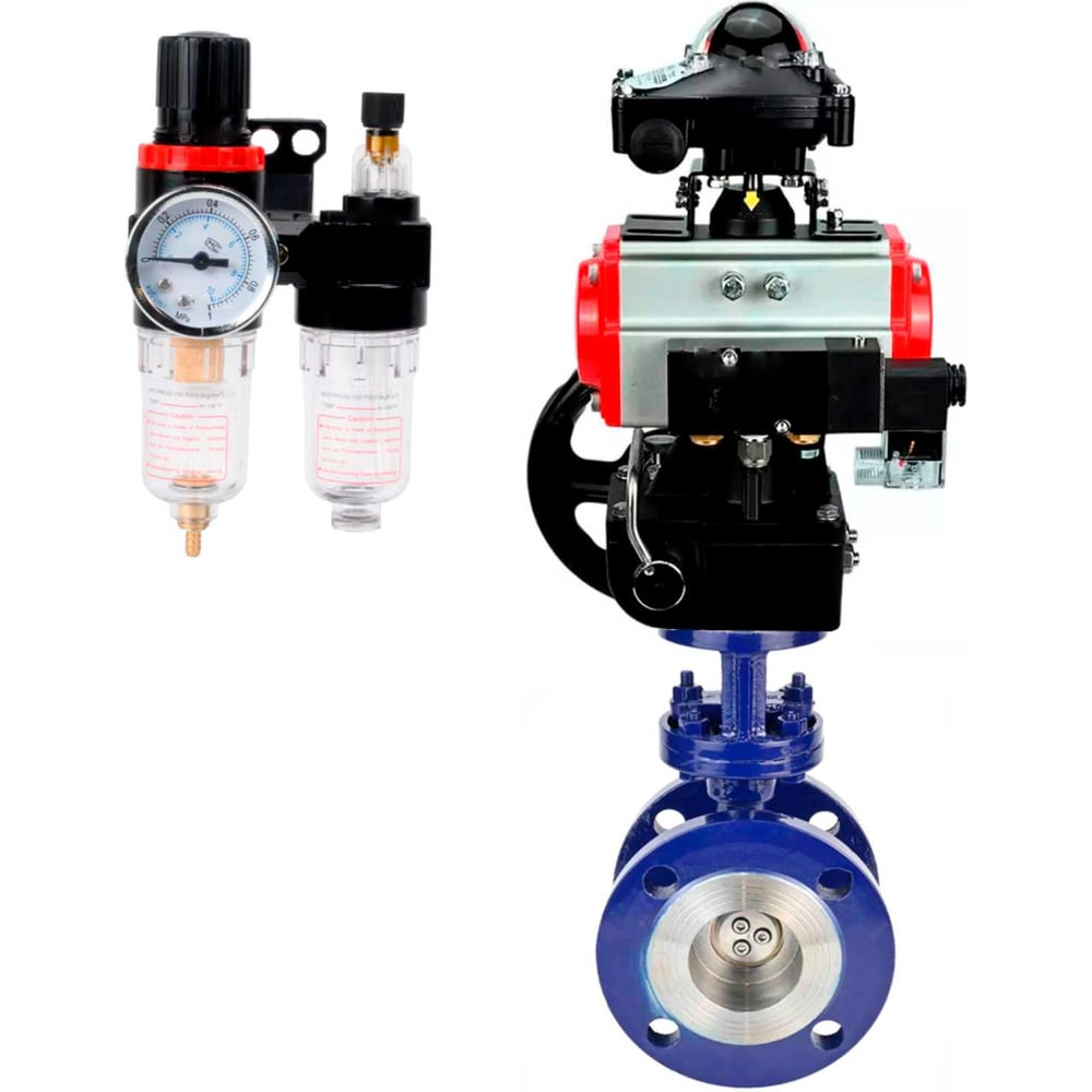 Изображение товара Затвор DN.ru с тройным эксцентриком Ду100 Ру25 пневмопривод профессиональный