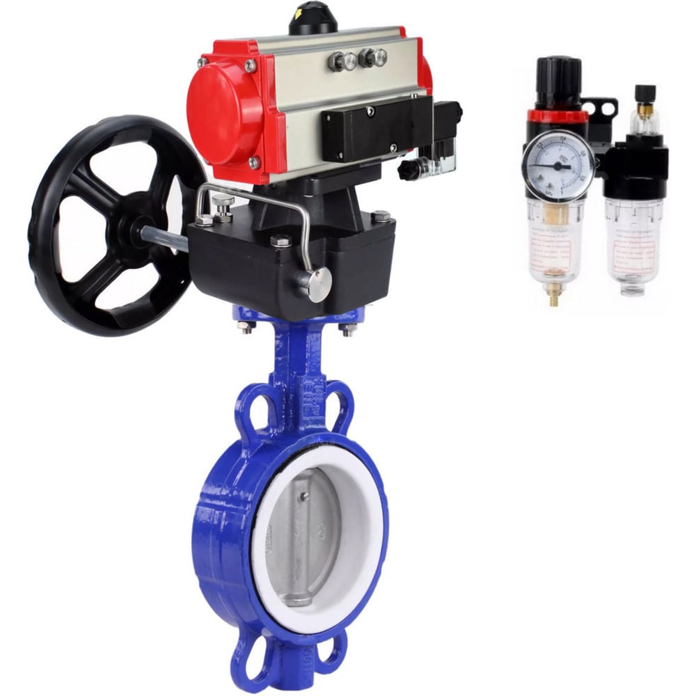 Изображение товара Затвор DN.ru WCB-316L-PTFE Ду50 Ру16 с пневмоприводом