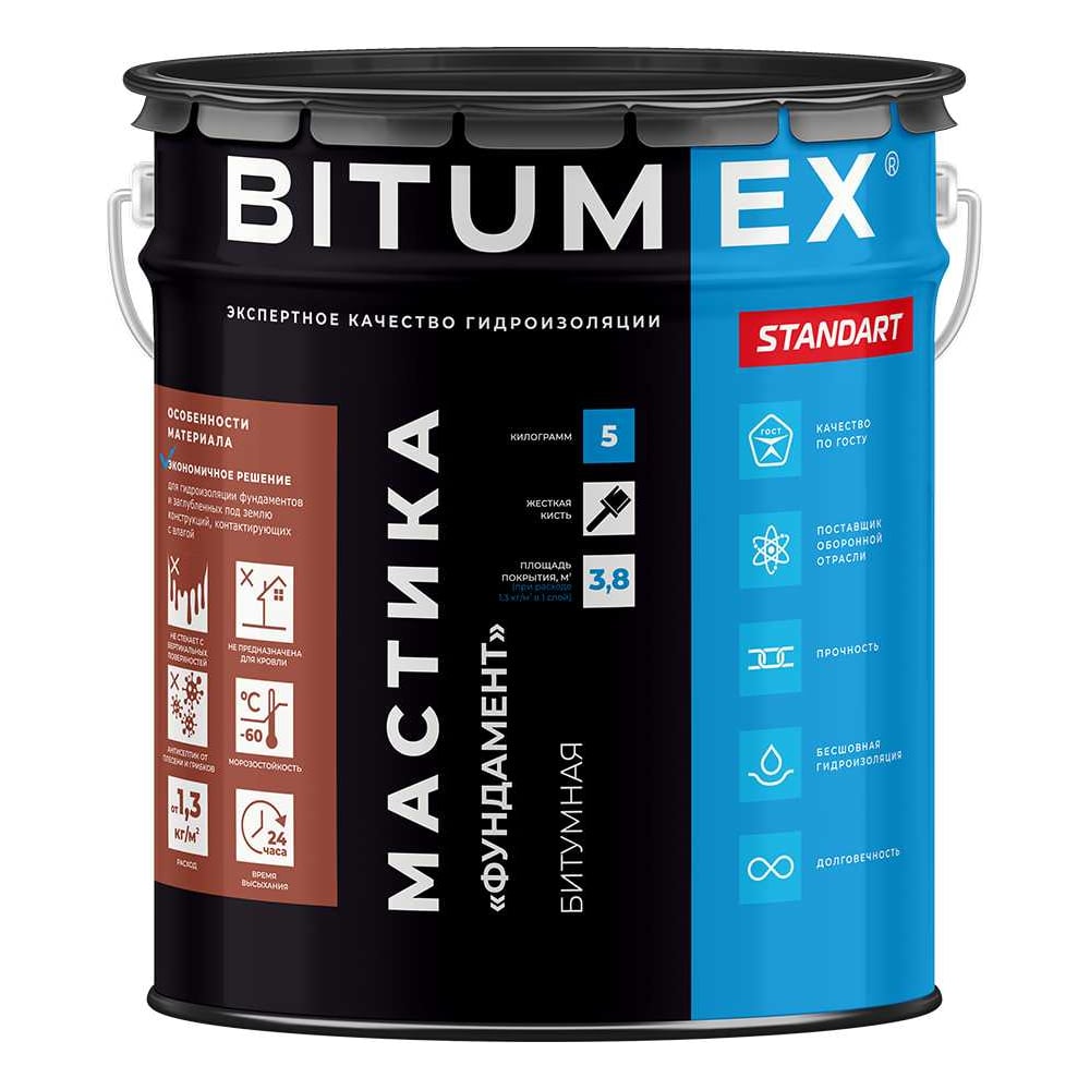 Изображение товара Мастика битумная BITUMEX Фундамент ведро 5кг МБ-007