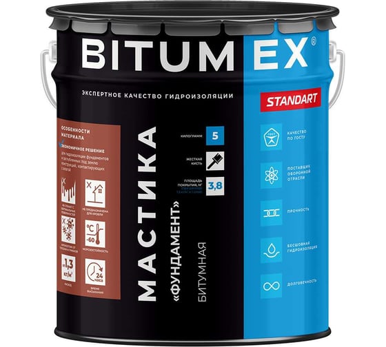 Изображение товара Мастика битумная BITUMEX Фундамент ведро 5кг МБ-007