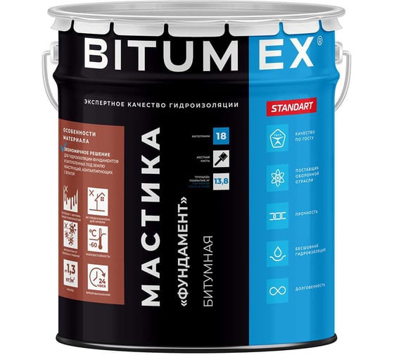 Изображение товара Мастика битумная BITUMEX Фундамент ведро 18кг МБ-009