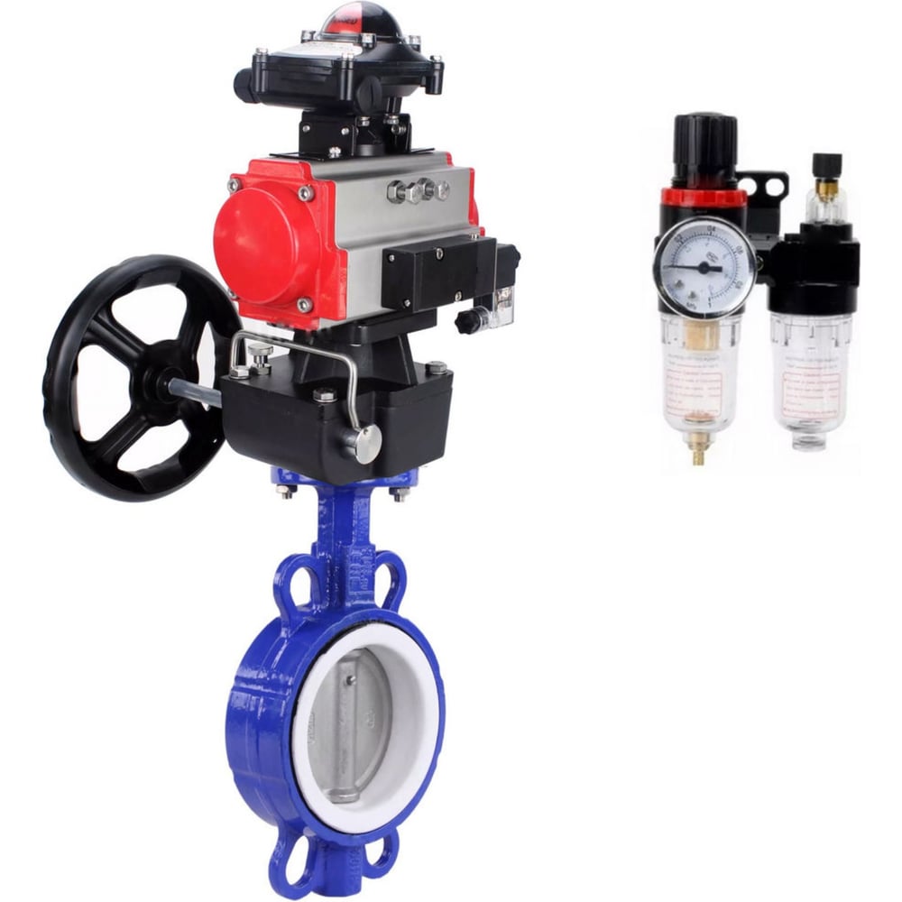 Изображение товара Затвор DN.ru WCB-316L-PTFE Ду80 Ру16 с пневмоприводом