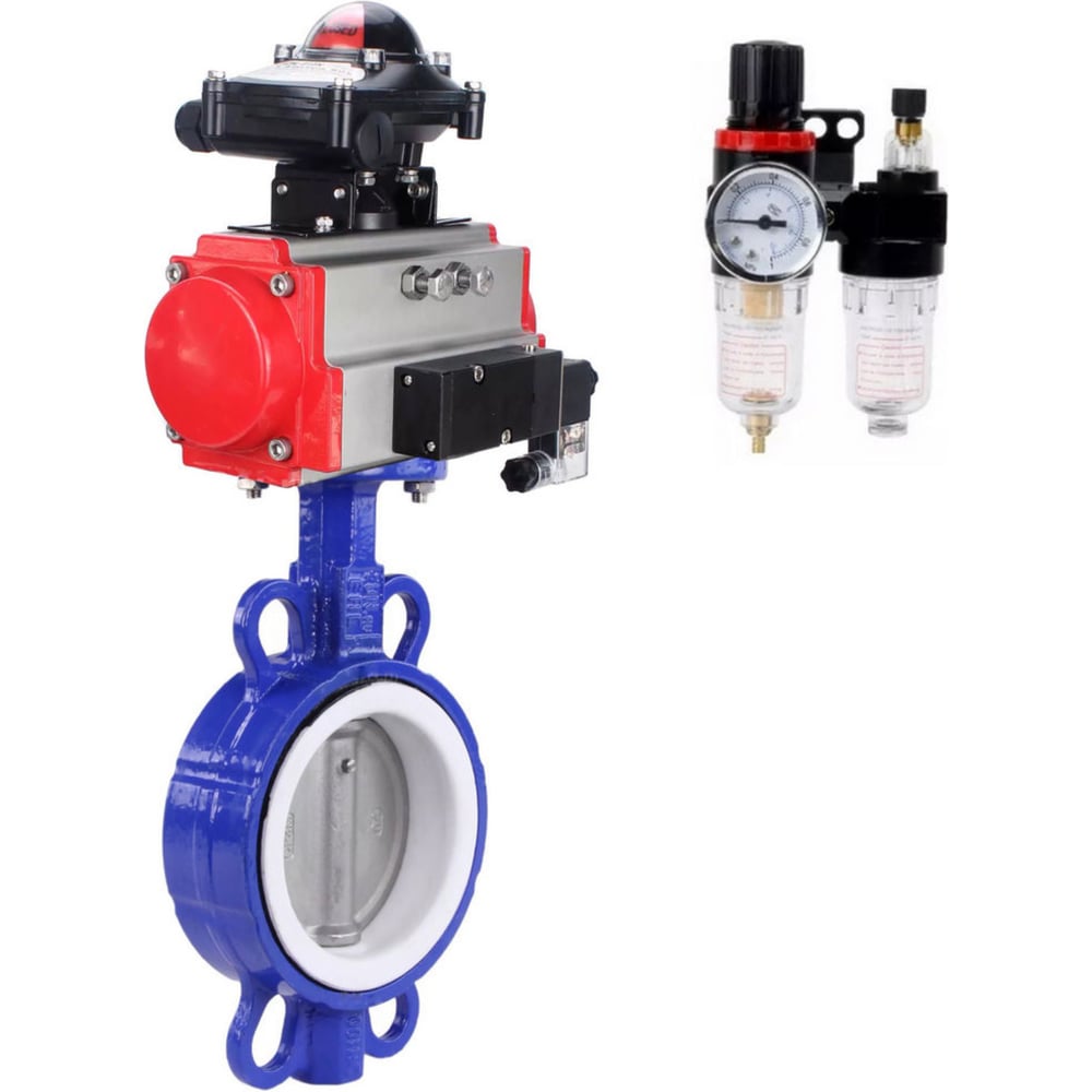 Изображение товара Затвор DN.ru WCB-316L-PTFE Ду65 Ру16 с пневмоприводом