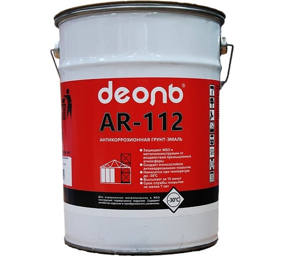 Изображение товара Грунт-эмаль ДЕОЛЬ AR-112 антикоррозионный, быстросохнущий, серый полуматовый 6кг 00033147