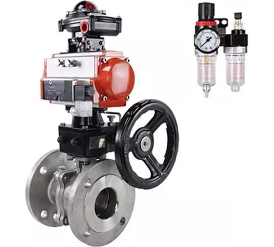 Изображение товара Шаровой кран DN.ru КШФП.316.200 Ду32 Ру40 с пневмоприводом, пневмораспределителем, БПВ, БКВ, дублером D160-58454