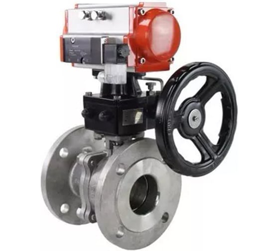 Изображение товара Шаровой кран DN.ru КШФП.316.200 Ду32 Ру40 с пневмоприводом, пневмораспределителем, дублером D160-58317