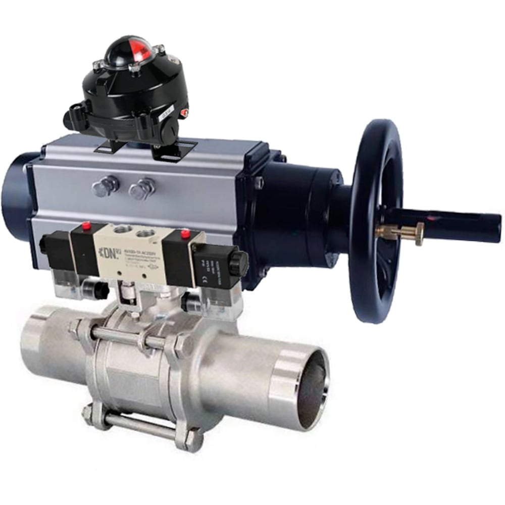 Изображение товара Шаровой кран DN.ru 316-316 LONG Ду100 Ру16 с пневмоприводом