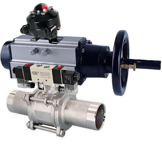 Изображение товара Шаровой кран DN.ru 316-316 LONG Ду80 Ру25, пневмопривод, пневмораспред, БКВ D160-58912