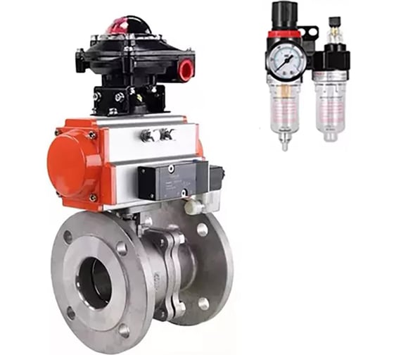 Изображение товара Шаровой кран DN.ru КШФП.316.200 Ду125 Ру16 с пневмоприводом, пневмораспределителем, БПВ, БКВ D160-58550