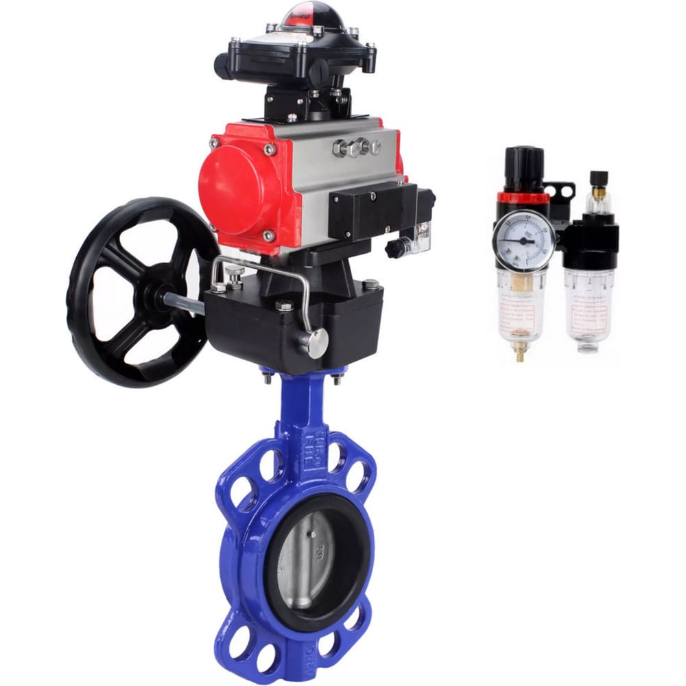 Изображение товара Затвор DN.ru WCB-316L-VITON Ду125 Ру16 с пневмоприводом профессиональный