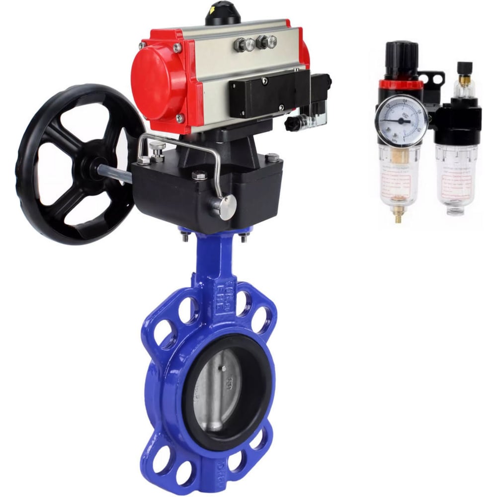 Изображение товара Затвор DN.ru WCB-316L-VITON Ду125 Ру16 с пневмоприводом и пневморaспределителем