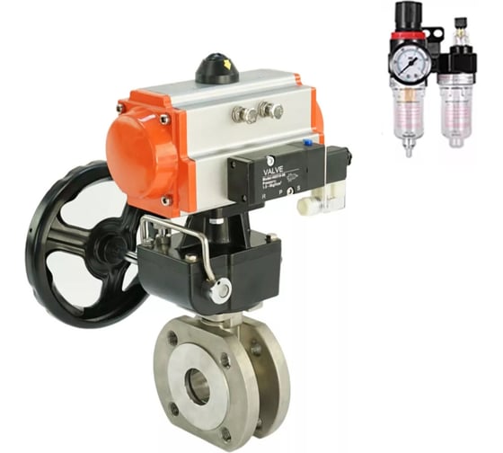 Изображение товара Шаровой кран DN.ru КШмФП.316.200 Ду80 Ру16, пневмопривод, пневмораспр., дублёр, БПВ D160-58054