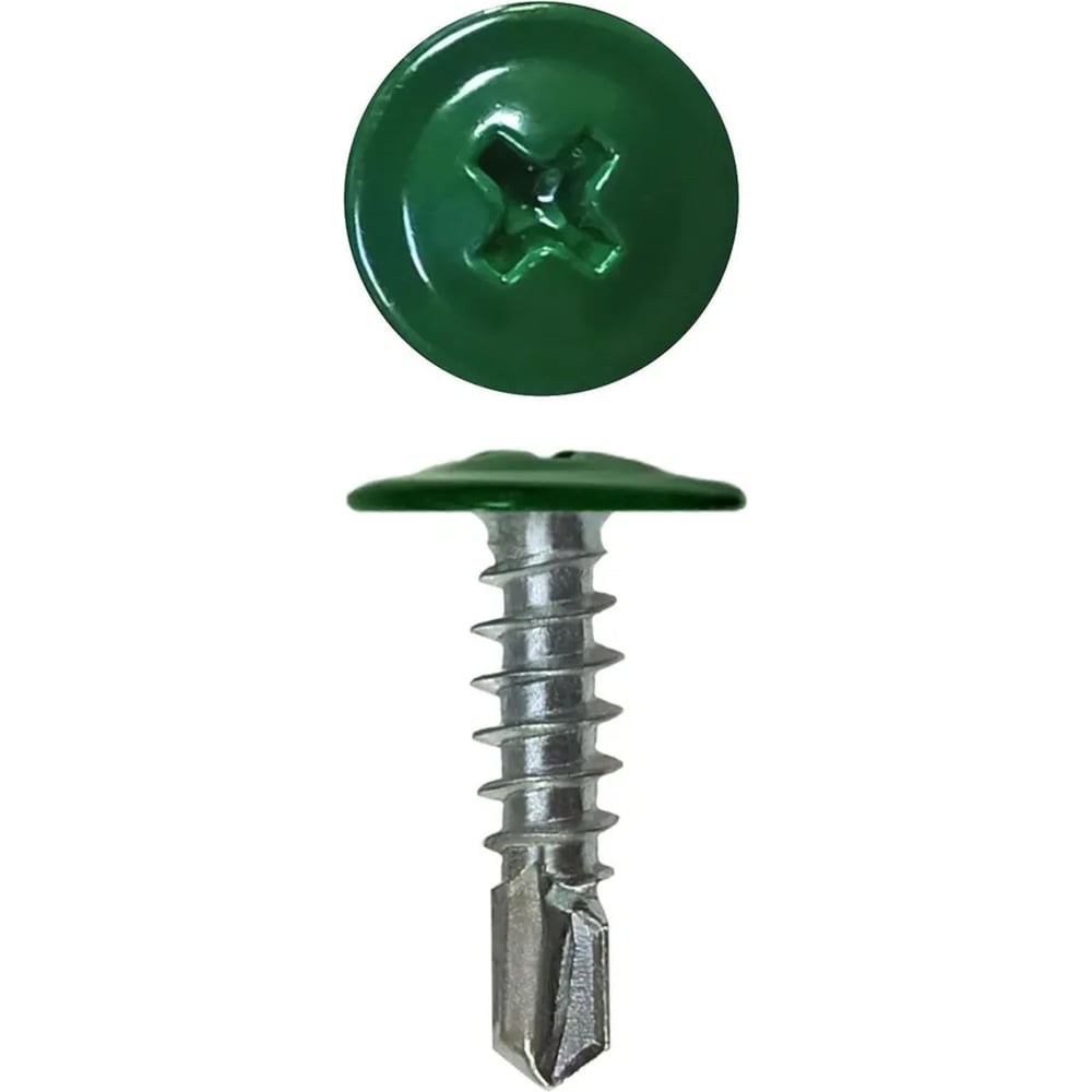 Изображение товара Саморез с прессшайбой Rizzel 4,2x25 RAL 6005 оцинкованный для мягких материалов