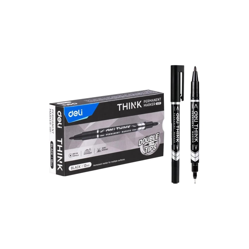 Изображение товара Перманентный маркер DELI Think с двойным наконечником 0.5-1 мм черный