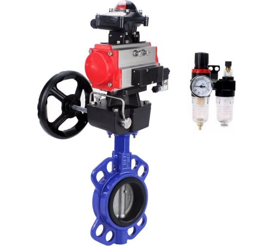 Изображение товара Затвор DN.ru WCB-316L-VITON Ду50 Ру16 с пневмоприводом, пневмораспределителем, БПВ, БКВ, дублером D050-64376