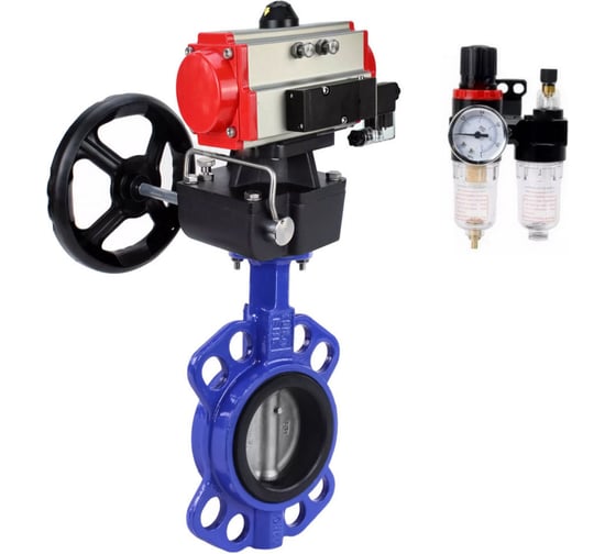 Изображение товара Затвор DN.ru WCB-316L-VITON Ду80 Ру16 с пневмоприводом, пневмораспределителем, БПВ, дублером D050-64351