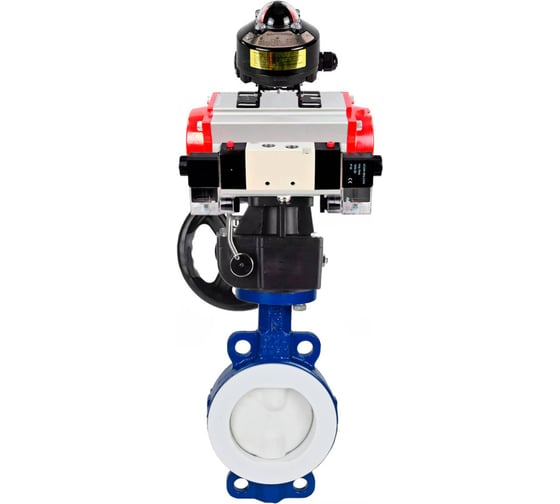 Изображение товара Затвор DN.ru WCB-WCB-PTFE-PTFE-Fb-R Ду150 Ру16 с пневмоприводом, пневмораспределителем, БКВ, дублером D050-59811