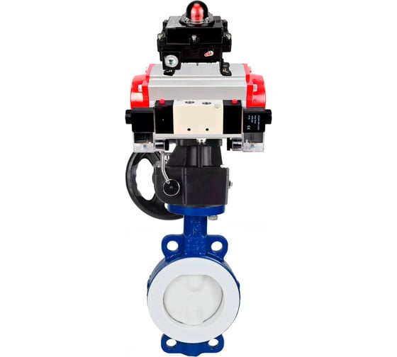 Изображение товара Затвор DN.ru WCB-WCB-PTFE-PTFE-Fb-R Ду150 Ру16 с пневмоприводом, пневмораспределителем, БКВ, дублером D050-59856