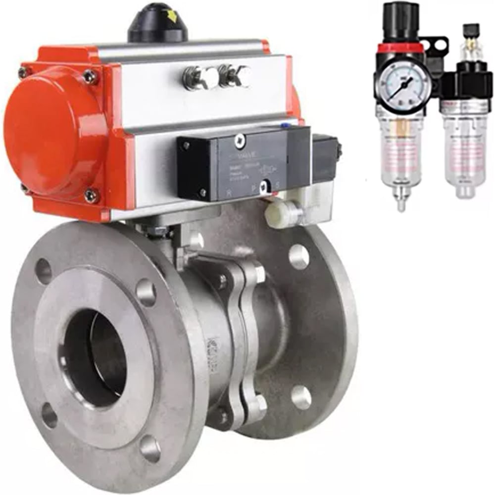 Изображение товара Шаровой кран DN.ru с пневмоприводом Ду80 Ру16 из нержавеющей стали