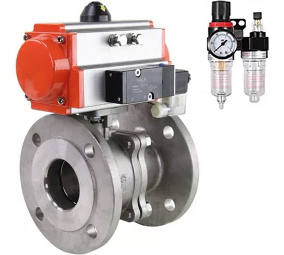 Изображение товара Шаровой кран DN.ru КШФП.316.200 Ду15 Ру40 с пневмоприводом, пневмораспределителем, БПВ D160-58508