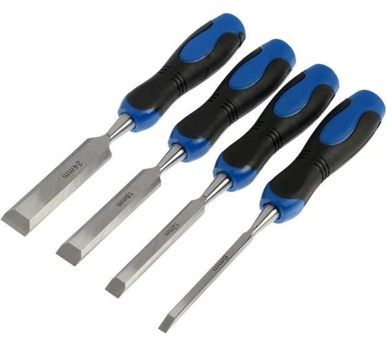 Изображение товара Набор стамесок-долот ТУНДРА, металлический затыльник, 2К рукоятка, 6-12-18-24 мм 5224302